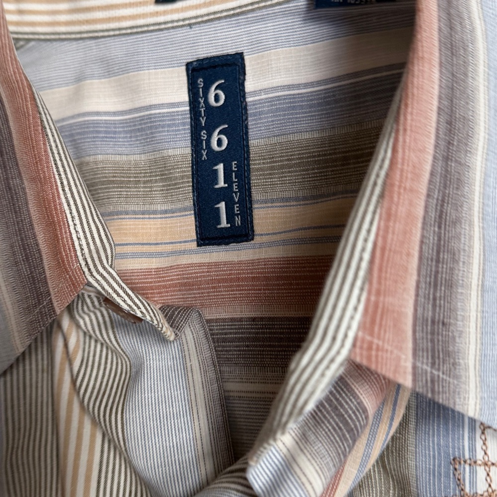 Sixty Six Eleven Button Down Embroidered Shirt, Long Sleeve Tapered Fit - Picture 6 of 7